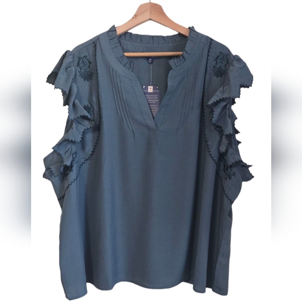 Democracy Teal Ruffled Blouse